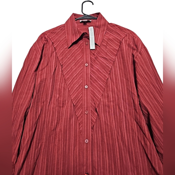 TOPSHOP Berry Textured Panel Flared Long Sleeve Blouse Size 8 - Picture 2 of 9